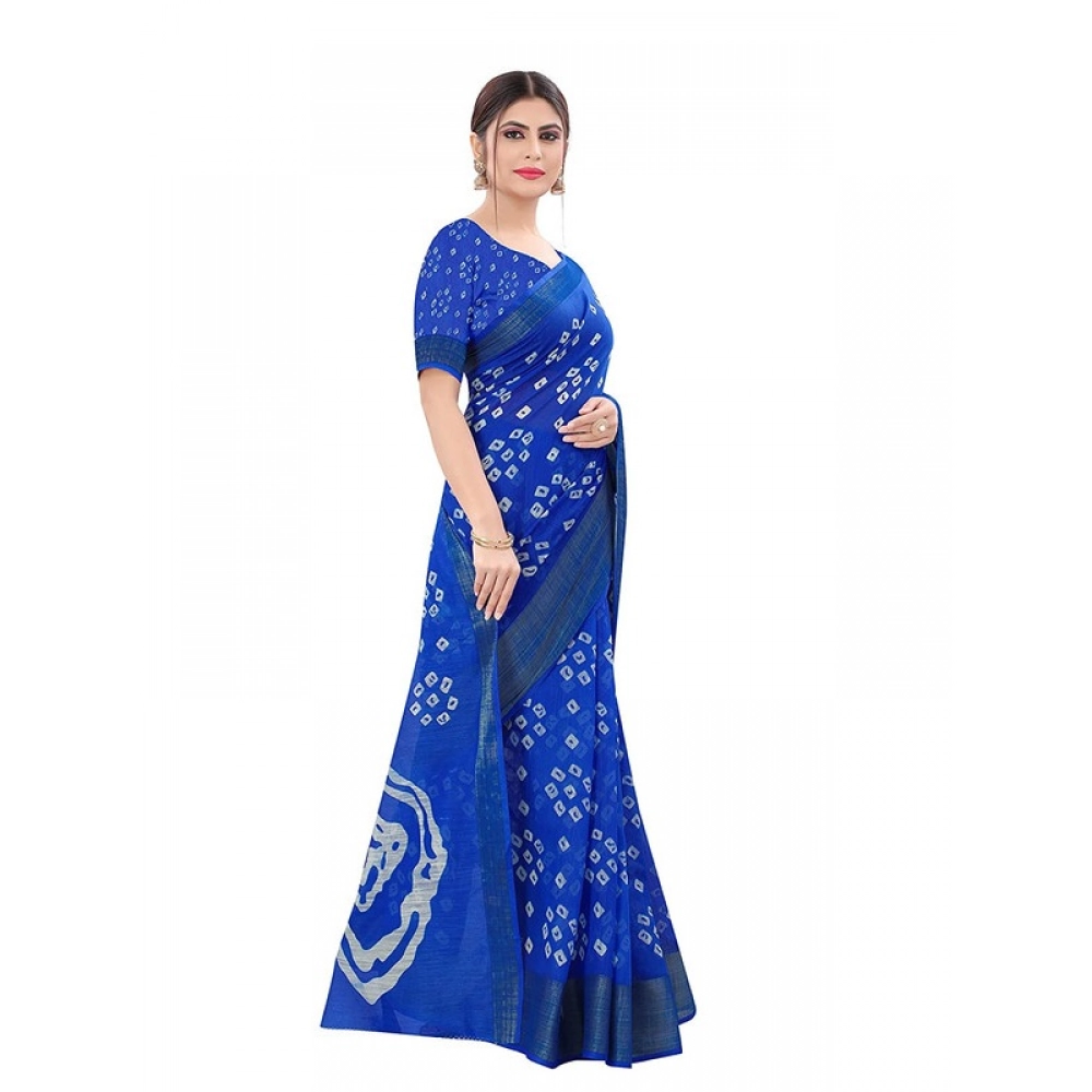 Generic Women's Cotton Silk Bandhni Saree With Unstitched Blouse 5.5Mtr (Royal Blue) Generic Women's Cotton Silk Bandhni Saree With Unstitched Blouse 5.5Mtr (Royal Blue)