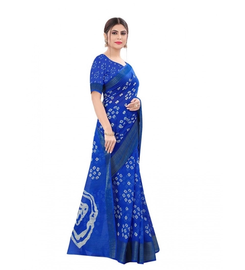 Generic Women's Cotton Silk Bandhni Saree With Unstitched Blouse 5.5Mtr (Royal Blue)