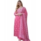 Generic Women's Chanderi Silk Ethnic Motif Round 3/4th Sleeve Kurti With Pant Dupatta Set (Pink)
