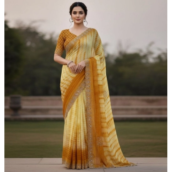 Generic Women's Georgette Striped Saree With Unstitched Blouse 5.5Mtr (Yellow) Generic Women's Georgette Striped Saree With Unstitched Blouse 5.5Mtr (Yellow)