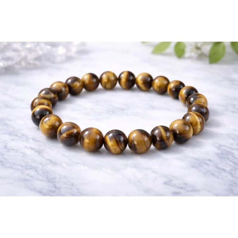 Generic Natural Crystal 8mm Tiger Eye Bracelet  (Brown)