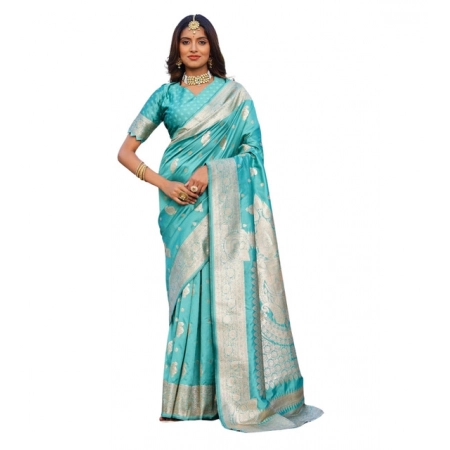 Generic Women's Jacquard Printed Saree With Unstitched Blouse 5.5Mtr (Skyblue) Generic Women's Jacquard Printed Saree With Unstitched Blouse 5.5Mtr (Skyblue)
