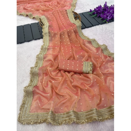 Generic Women's Silk Embellished Saree With Unstitched Blouse 5.5Mtr (Peach) Generic Women's Silk Embellished Saree With Unstitched Blouse 5.5Mtr (Peach)