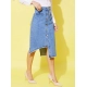 Generic Women's Denim Hi Lo Buttoned Skirt (Blue)