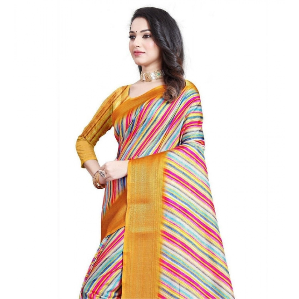 Women’s Cotton Silk Striped  Saree With Unstitched Blouse 5.5Mtr (Multicolor)