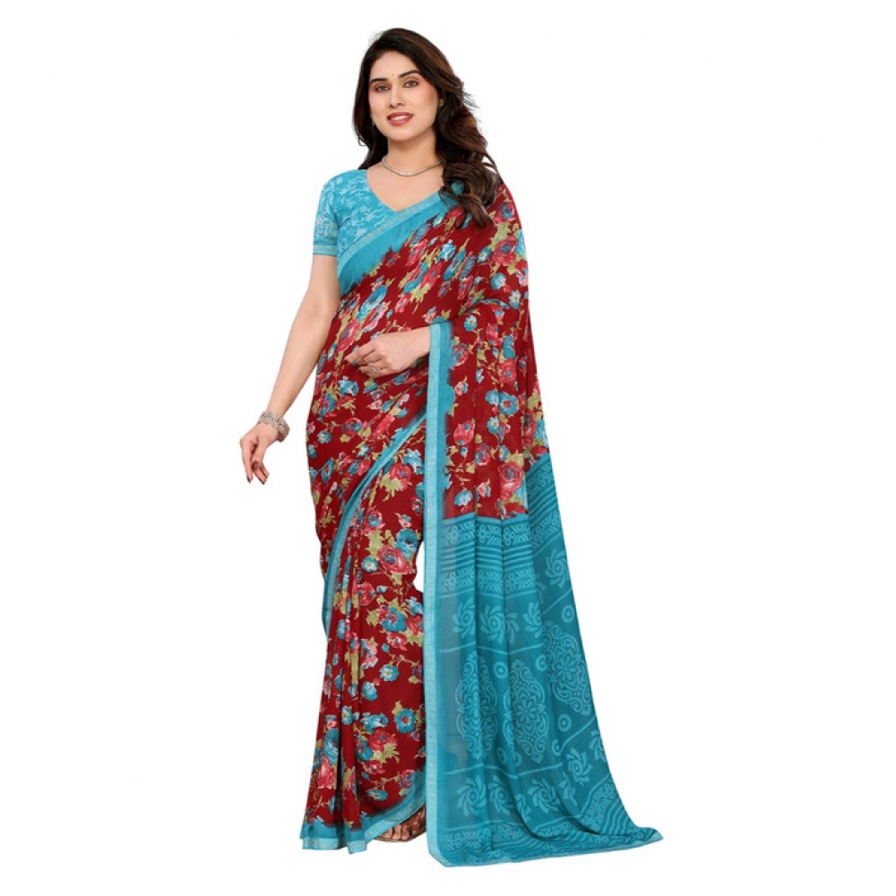 Generic Women's Georgette Printed Saree With Unstitched Blouse 5.5Mtr (Maroon) Generic Women's Georgette Printed Saree With Unstitched Blouse 5.5Mtr (Maroon)