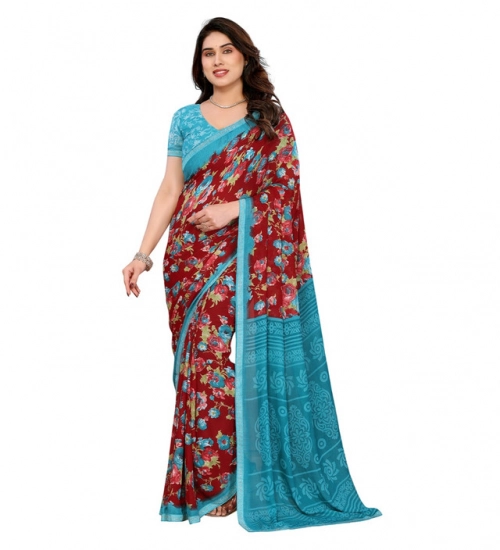 Generic Women's Georgette Printed Saree With Unstitched Blouse 5.5Mtr (Maroon)
