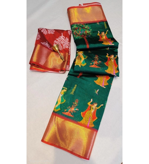 Generic Women's Digital Dolla Silk Printed Saree With Unstitched Blouse 5.5Mtr (Green)