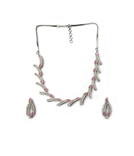 Generic Women's Brass Silver Plated Necklace set (Pink) Generic Women's Brass Silver Plated Necklace set (Pink)