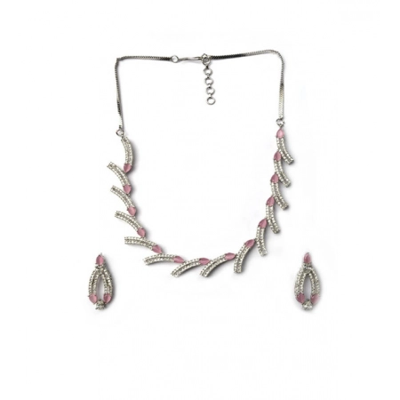 Generic Women's Brass Silver Plated Necklace set (Pink) Generic Women's Brass Silver Plated Necklace set (Pink)