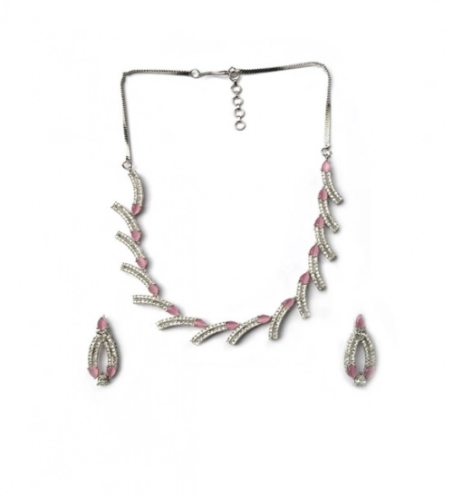 Generic Women's Brass Silver Plated Necklace set (Pink) Generic Women's Brass Silver Plated Necklace set (Pink)