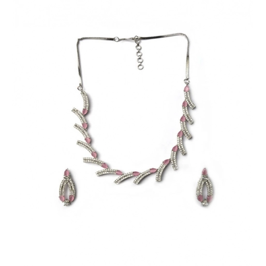 Generic Women's Brass Silver Plated Necklace set (Pink) Generic Women's Brass Silver Plated Necklace set (Pink)