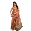 Generic Women's Faux Linen Geometric Print Ready to wear Saree With Unstitched Blouse 5.5Mtr (Brown)