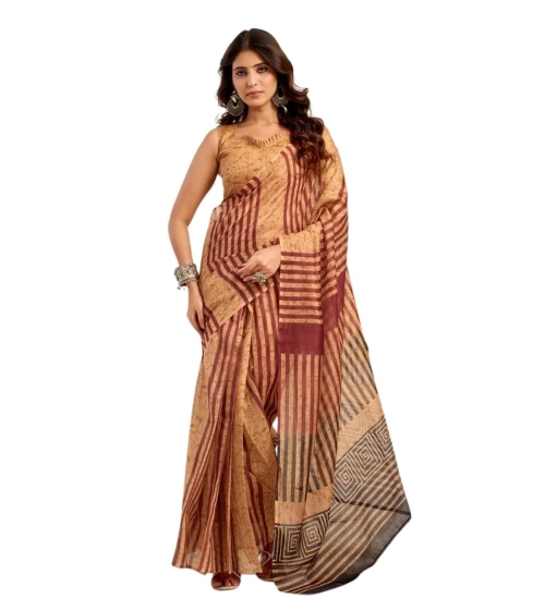 Generic Women's Faux Linen Geometric Print Ready to wear Saree With Unstitched Blouse 5.5Mtr (Brown) Generic Women's Faux Linen Geometric Print Ready to wear Saree With Unstitched Blouse 5.5Mtr (Brown)