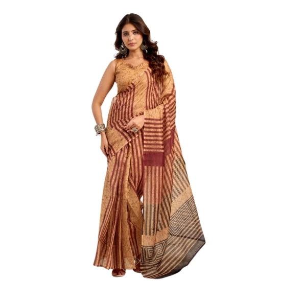 Generic Women's Faux Linen Geometric Print Ready to wear Saree With Unstitched Blouse 5.5Mtr (Brown) Generic Women's Faux Linen Geometric Print Ready to wear Saree With Unstitched Blouse 5.5Mtr (Brown)