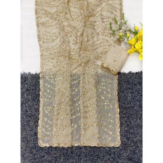 Generic Women's Satin Embellished Saree With Unstitched Blouse 5.5Mtr (Cream) Generic Women's Satin Embellished Saree With Unstitched Blouse 5.5Mtr (Cream)