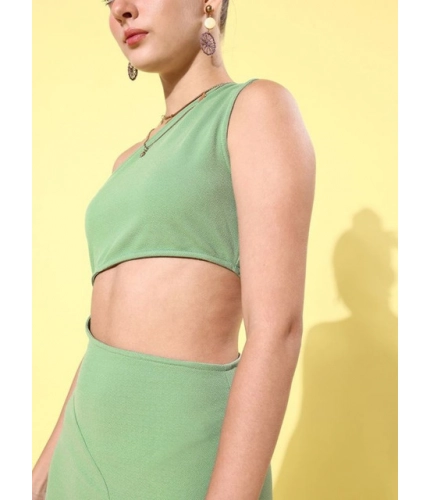 Generic Women's Polyester Lycra Solid Sleeveless Dress (Green)