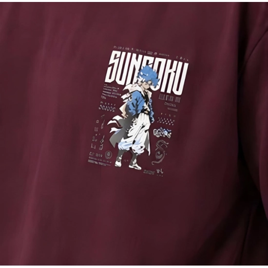 Generic Men's Cotton Blend Printed Oversized Round Neck Half Sleeve T-Shirt (Wine)