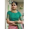 Generic Women's Silk Blend Booti Work Ready to wear Saree With Unstitched Blouse 5.5Mtr (Peach)