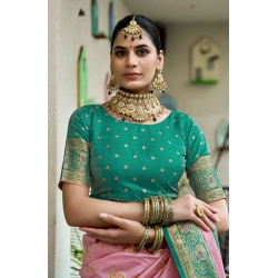 Generic Women's Silk Blend Booti Work Ready to wear Saree With Unstitched Blouse 5.5Mtr (Peach)