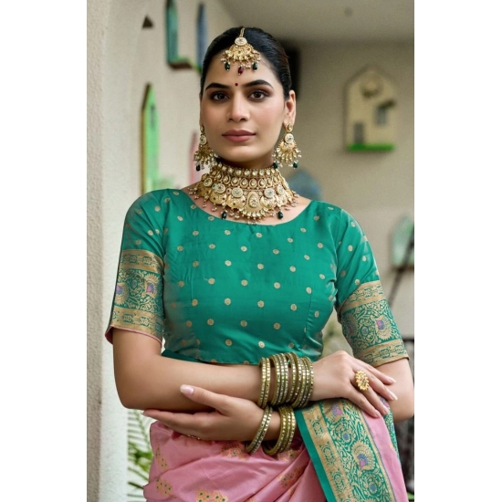 Generic Women's Silk Blend Booti Work Ready to wear Saree With Unstitched Blouse 5.5Mtr (Peach) Generic Women's Silk Blend Booti Work Ready to wear Saree With Unstitched Blouse 5.5Mtr (Peach)