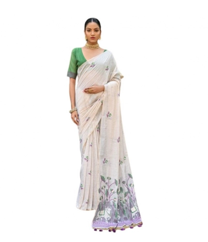 Generic Women's Blended_Cotton Floral Weaving Pattern Saree With Unstitched Blouse 5.5Mtr (Purple)