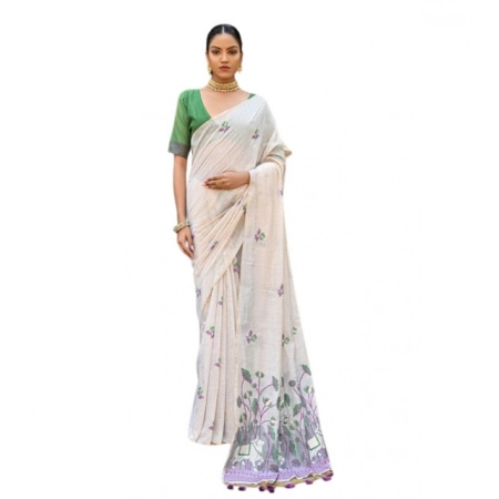 Generic Women's Blended_Cotton Floral Weaving Pattern Saree With Unstitched Blouse 5.5Mtr (Purple) Generic Women's Blended_Cotton Floral Weaving Pattern Saree With Unstitched Blouse 5.5Mtr (Purple)