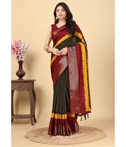 Generic Women's Cotton Silk Solid Saree With Unstitched Blouse 5.5Mtr (Multicolor)