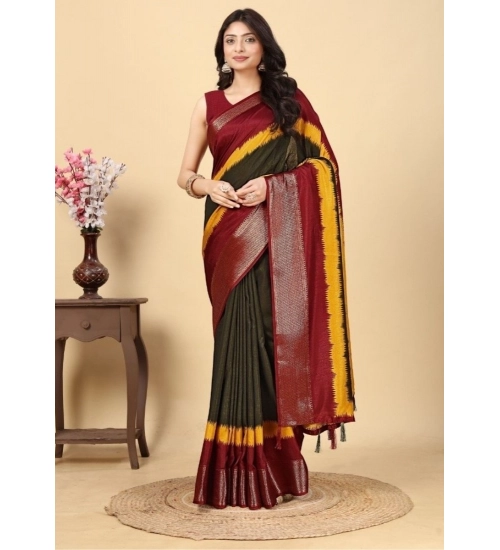 Generic Women's Cotton Silk Solid Saree With Unstitched Blouse 5.5Mtr (Multicolor)