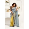 Generic Women's Faux Linen Geometric Ready to wear Saree With Unstitched Blouse 5.5Mtr (Grey)