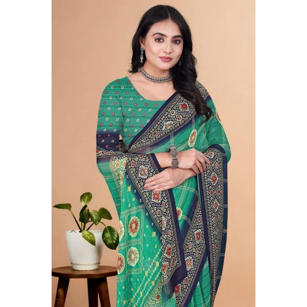 Women’s Art Silk Printed Saree With Unstitched Blouse 5.5Mtr (Green)