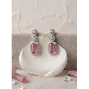 Generic Women's Brass Silver Plated Drop Earrings (Pink)