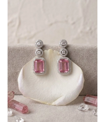 Generic Women's Brass Silver Plated Drop Earrings (Pink)