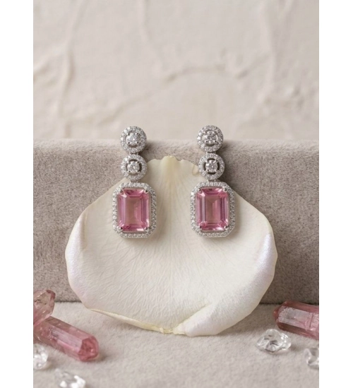Generic Women's Brass Silver Plated Drop Earrings (Pink)