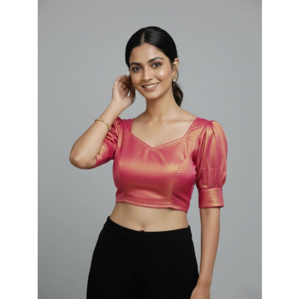 Generic Women's Erode Silk V Neck Padded Blouse (Pink, 38 Ready Size (Self-Alterable 36–40)