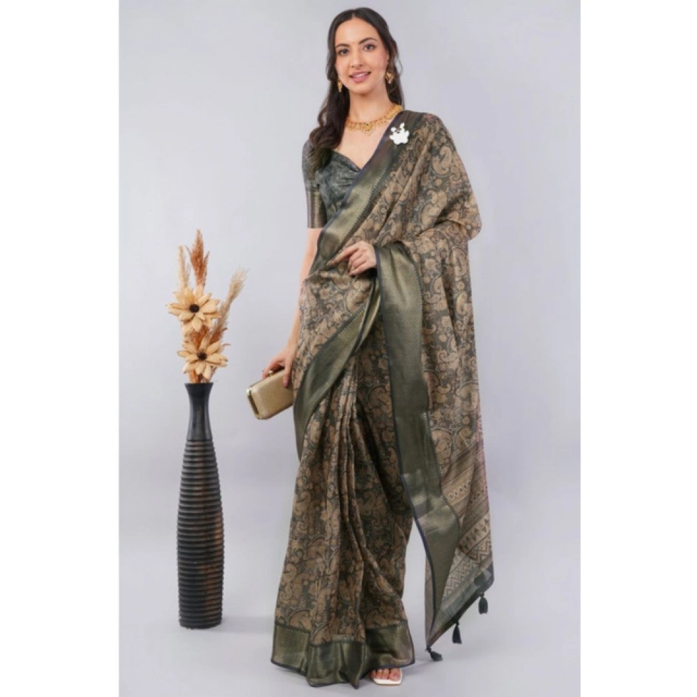 Women's Polyester Printed Ready To Wear Saree With Unstitched Blouse 5.5 Mtr (Grey)