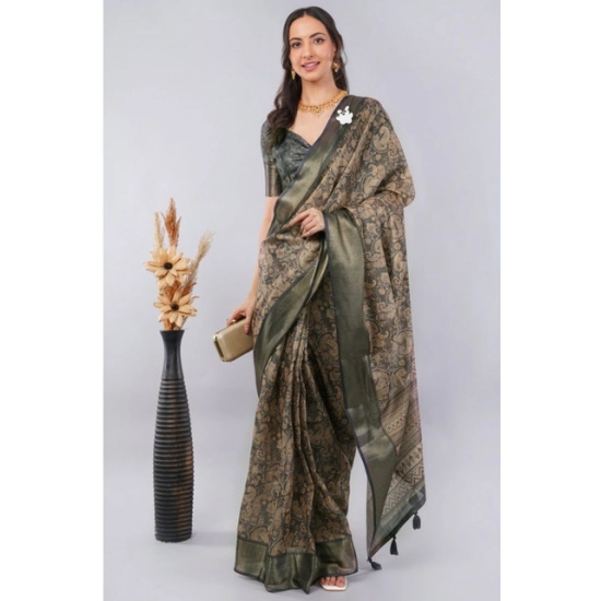 Generic Women's Polyester Printed Ready To Wear Saree With Unstitched Blouse 5.5 Mtr (Grey)