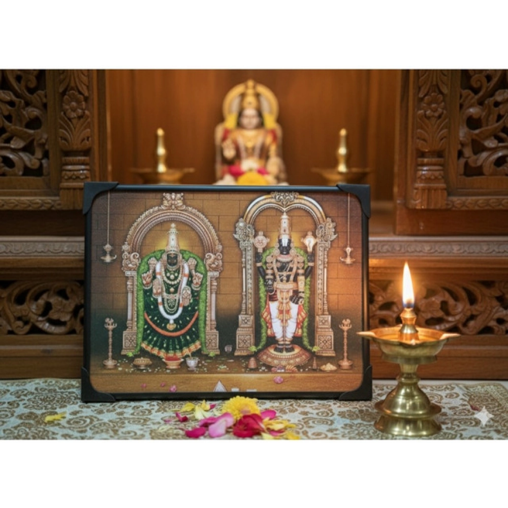 Wooden Tirupati Balaji Padmavati Venkateshwara Swamy Table Top Devotional Player (Multicolor)