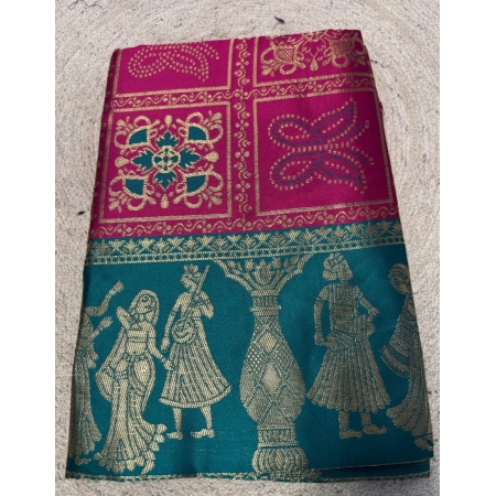 Generic Women's Jacquard Printed Saree With Unstitched Blouse 5.5Mtr (Dark Pink)