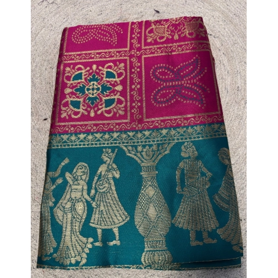 Generic Women's Jacquard Printed Saree With Unstitched Blouse 5.5Mtr (Dark Pink)