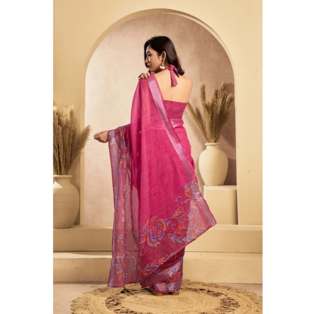 Generic Women's Faux_Linen Printed Ready-to-Wear Saree With Unstitched Blouse 5.5 Mtr (Pink) Generic Women's Faux_Linen Printed Ready-to-Wear Saree With Unstitched Blouse 5.5 Mtr (Pink)