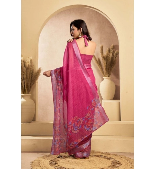 Generic Women's Faux_Linen Printed Ready-to-Wear Saree With Unstitched Blouse 5.5 Mtr (Pink) Generic Women's Faux_Linen Printed Ready-to-Wear Saree With Unstitched Blouse 5.5 Mtr (Pink)