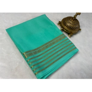 Generic Women's Crepe Chit Pallu Solid Saree With Unstitched Blouse 5.5Mtr (Ramagreen)