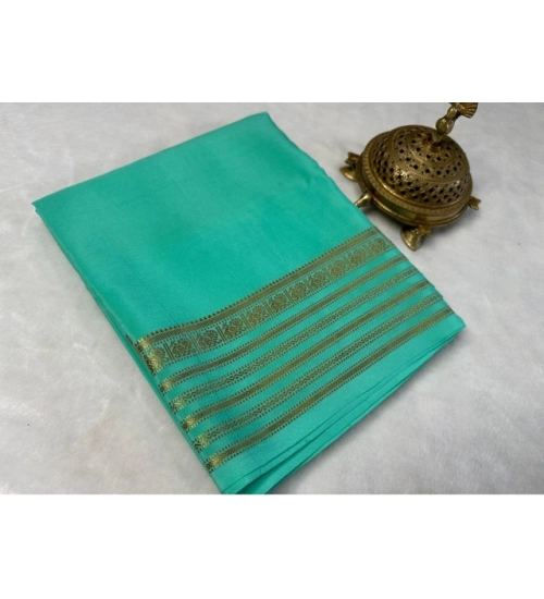 Generic Women's Crepe Chit Pallu Solid Saree With Unstitched Blouse 5.5Mtr (Ramagreen)