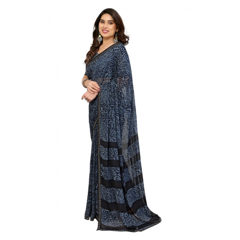 Women's Georgette Printed Saree With Unstitched Blouse 5.5Mtr (Grey)