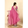 Generic Women's Cotton Blend Checkered Saree With Unstitched Blouse 5.5Mtr (Pink)
