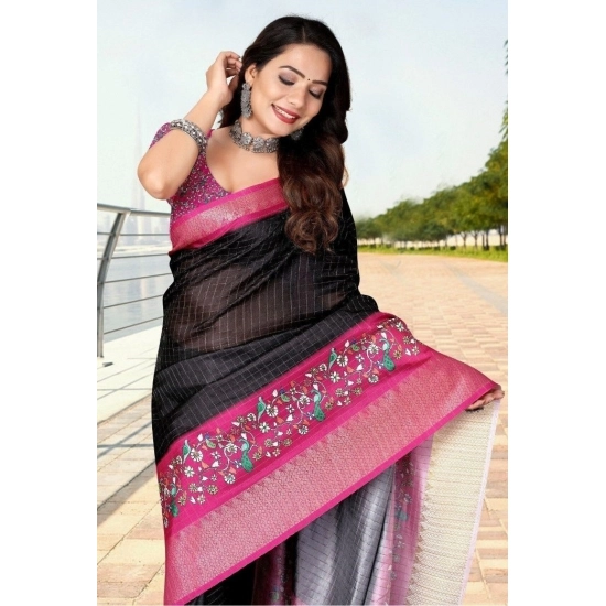Generic Women's Cotton Silk Printed Saree With Unstitched Blouse 5.5Mtr (Black-Pink) Generic Women's Cotton Silk Printed Saree With Unstitched Blouse 5.5Mtr (Black-Pink)