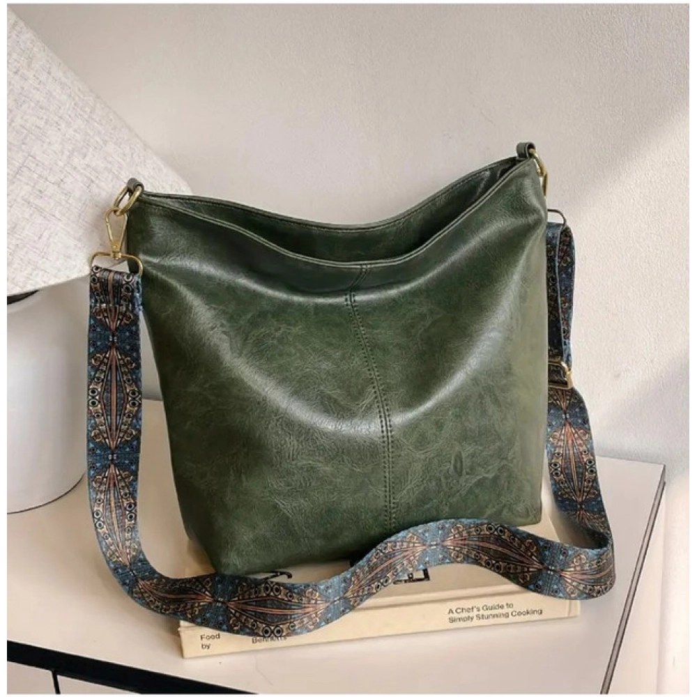 Women's PU Leather Zipper Handbag (Green)