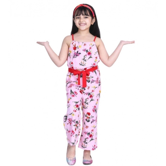 Generic Girl's Polyester Crepe Floral Shoulder Straps Jumpsuit (Pink-Red) Generic Girl's Polyester Crepe Floral Shoulder Straps Jumpsuit (Pink-Red)