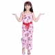 Generic Girl's Polyester Crepe Floral Shoulder Straps Jumpsuit (Pink-Red) Generic Girl's Polyester Crepe Floral Shoulder Straps Jumpsuit (Pink-Red)